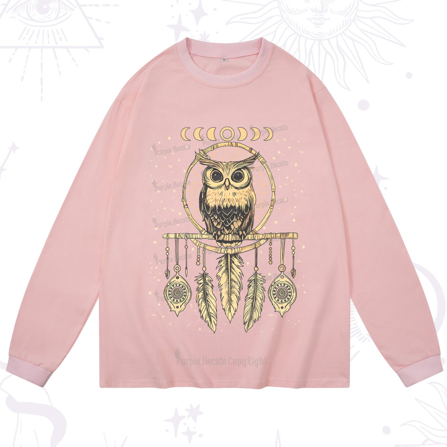 Purplehecate Luna Owl Dream Catcher Long Sleeve T-Shirt