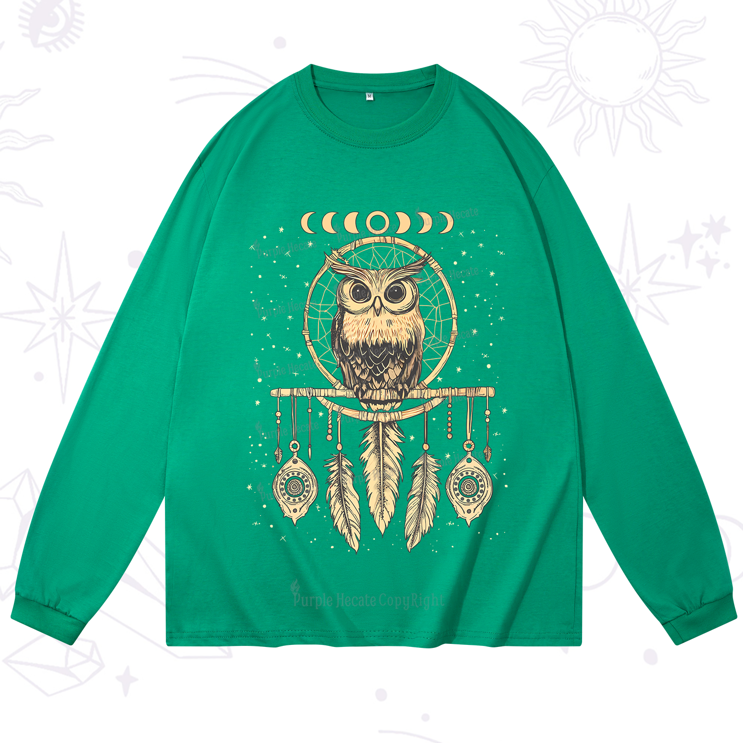 Purplehecate Luna Owl Dream Catcher Long Sleeve T-Shirt