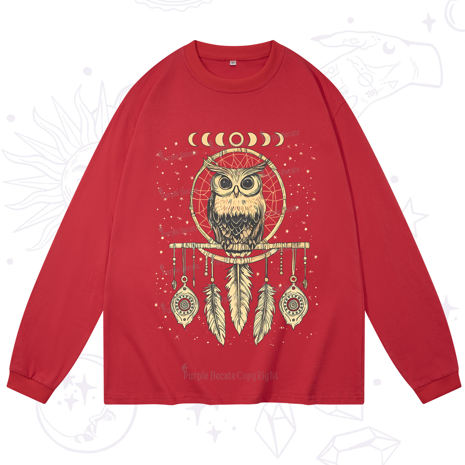 Purplehecate Luna Owl Dream Catcher Long Sleeve T-Shirt