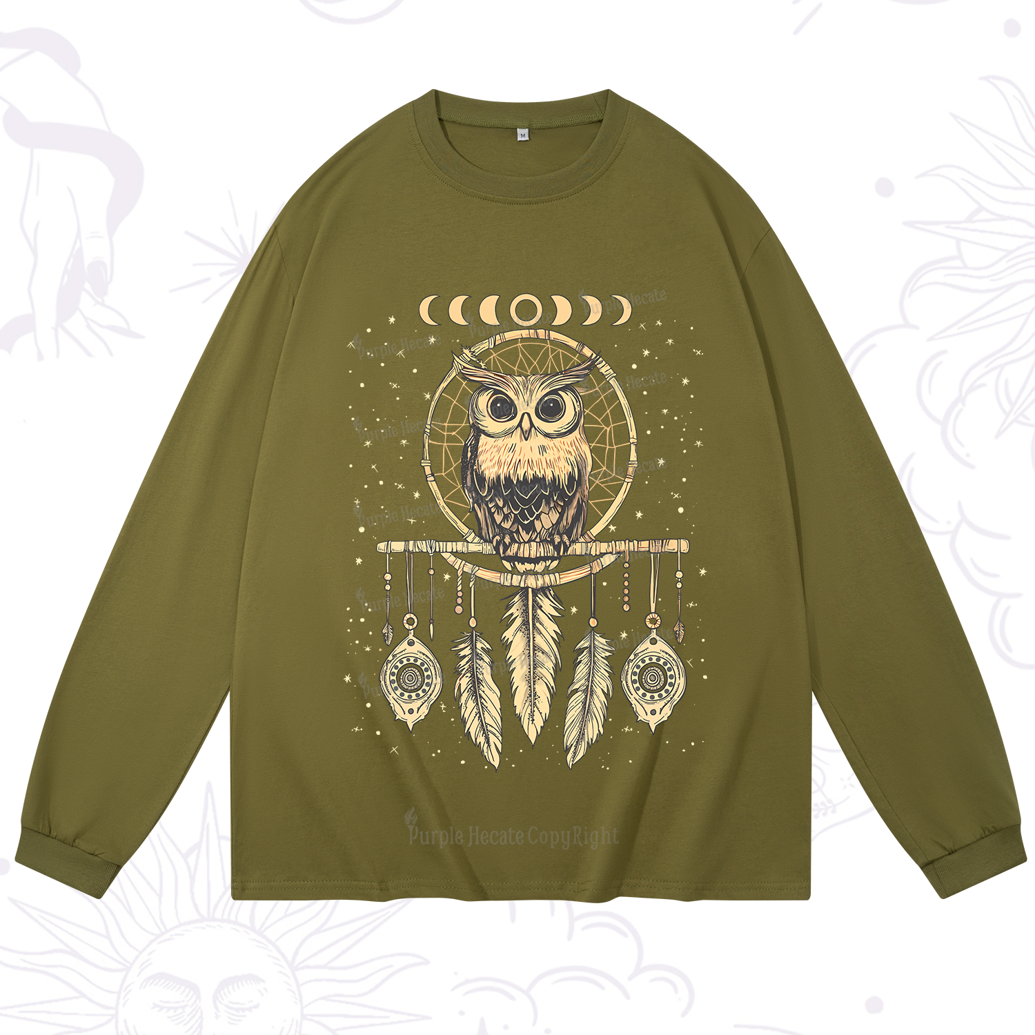 Purplehecate Luna Owl Dream Catcher Long Sleeve T-Shirt