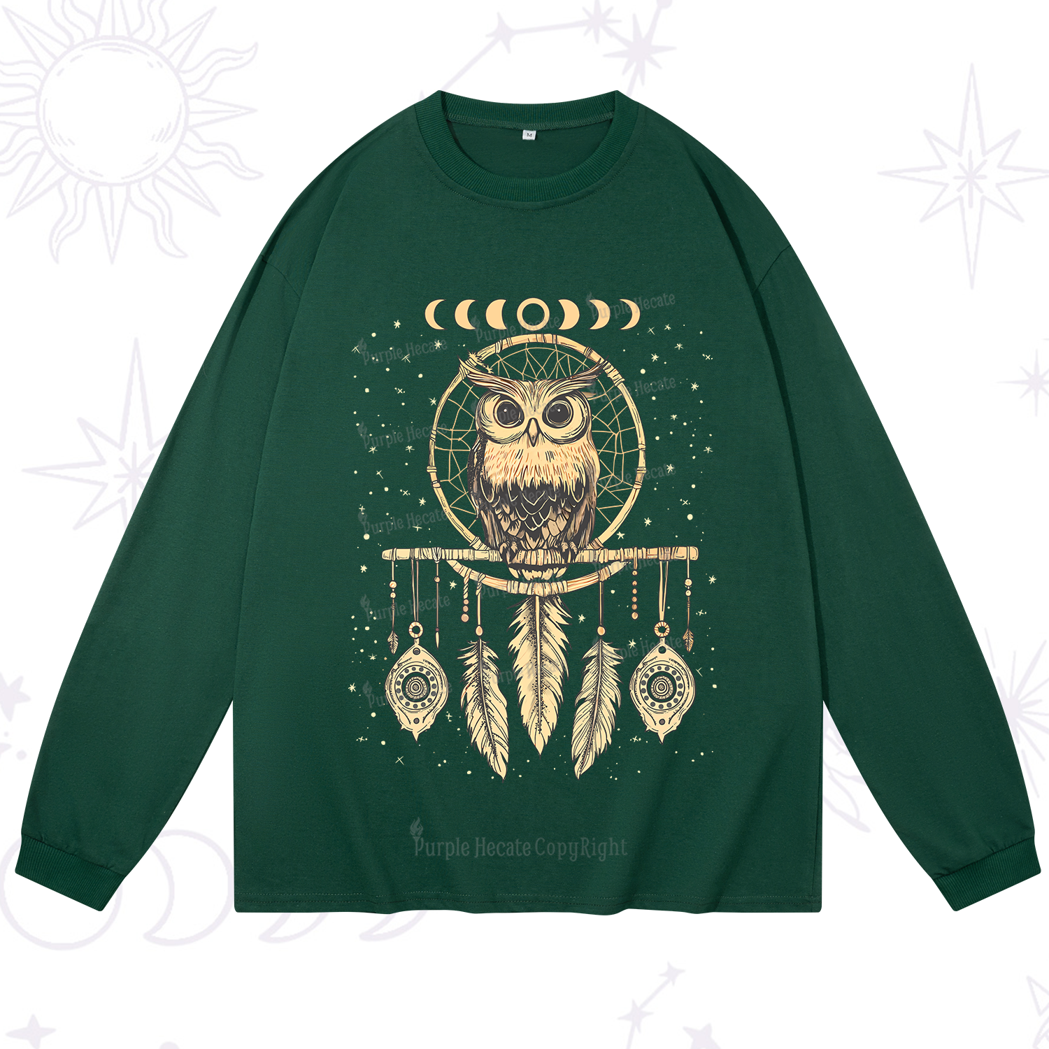 Purplehecate Luna Owl Dream Catcher Long Sleeve T-Shirt