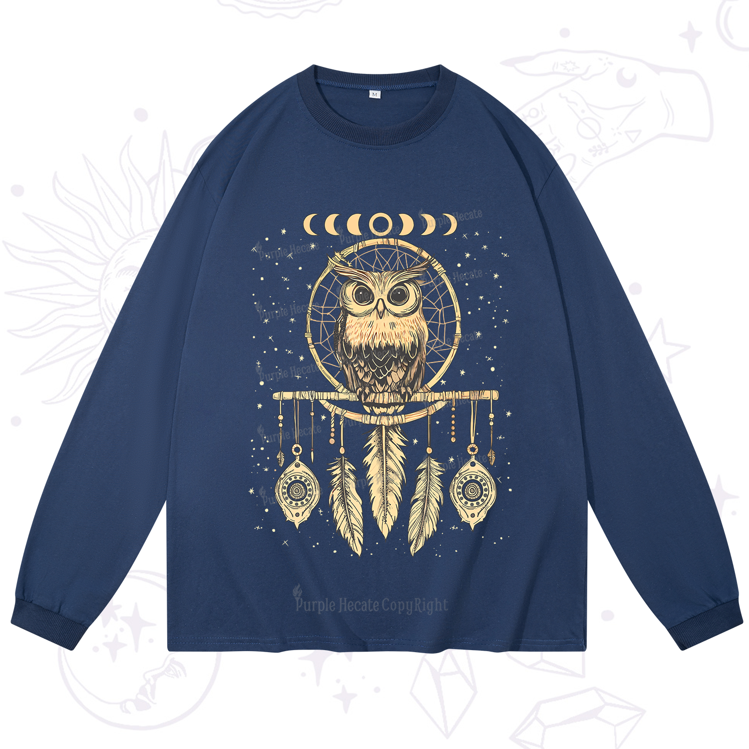 Purplehecate Luna Owl Dream Catcher Long Sleeve T-Shirt