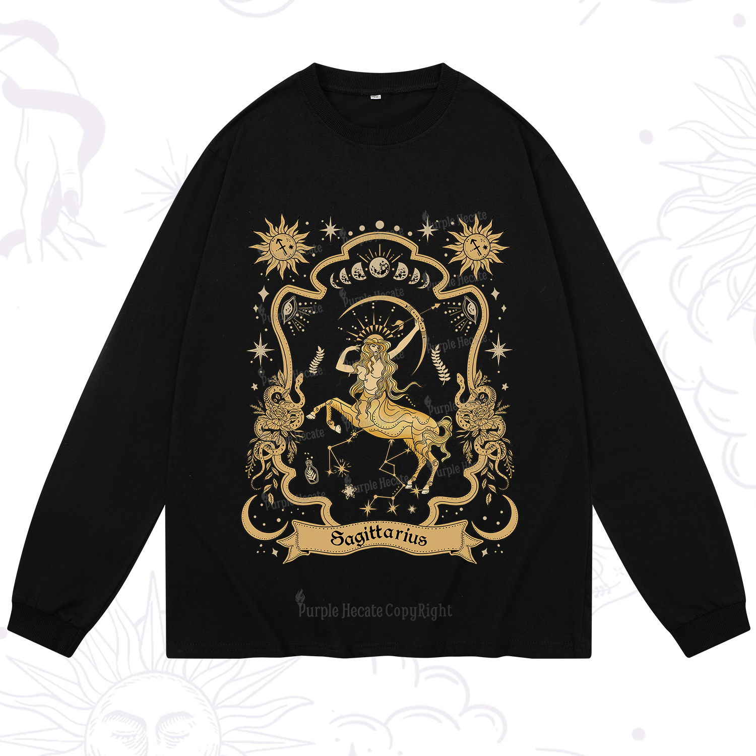 Purplehecate Sagittarius' Astral Mirage Zodiac Long Sleeve T-Shirt