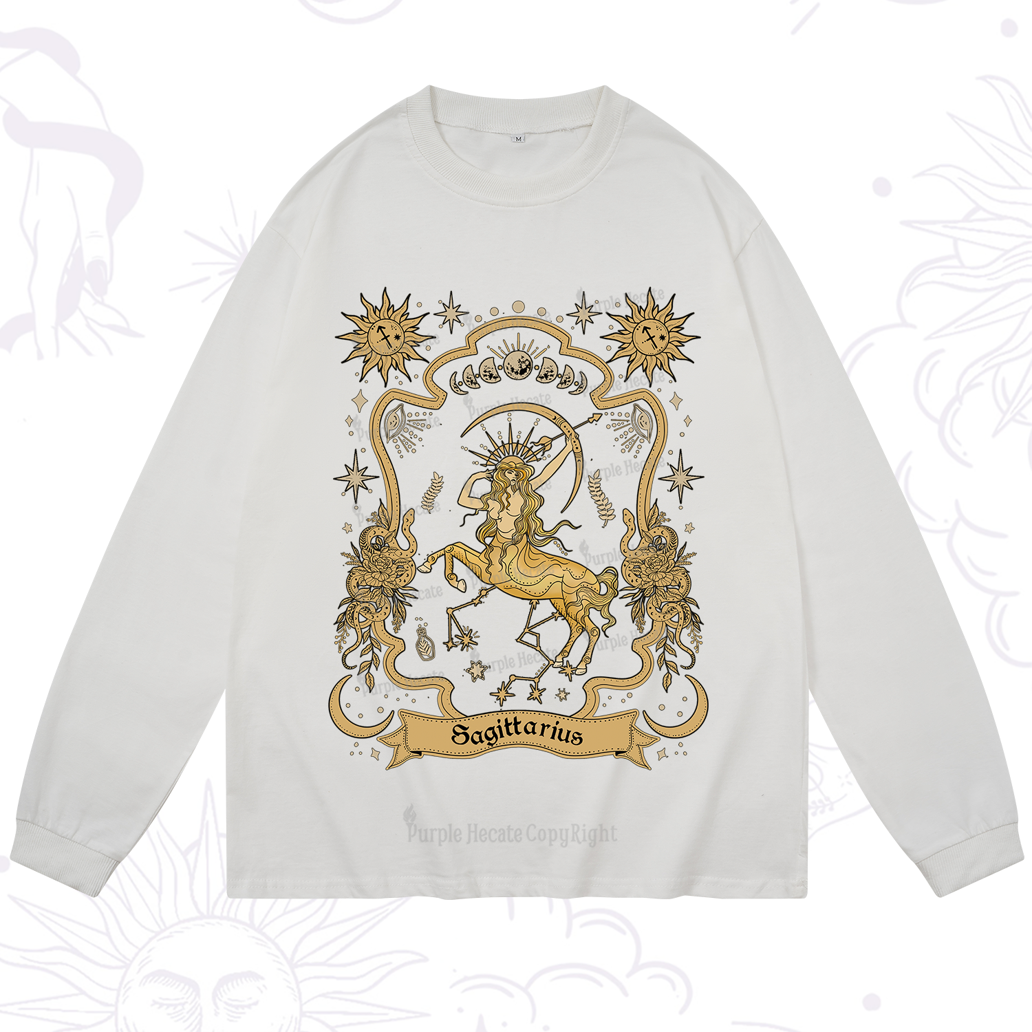 Purplehecate Sagittarius' Astral Mirage Zodiac Long Sleeve T-Shirt