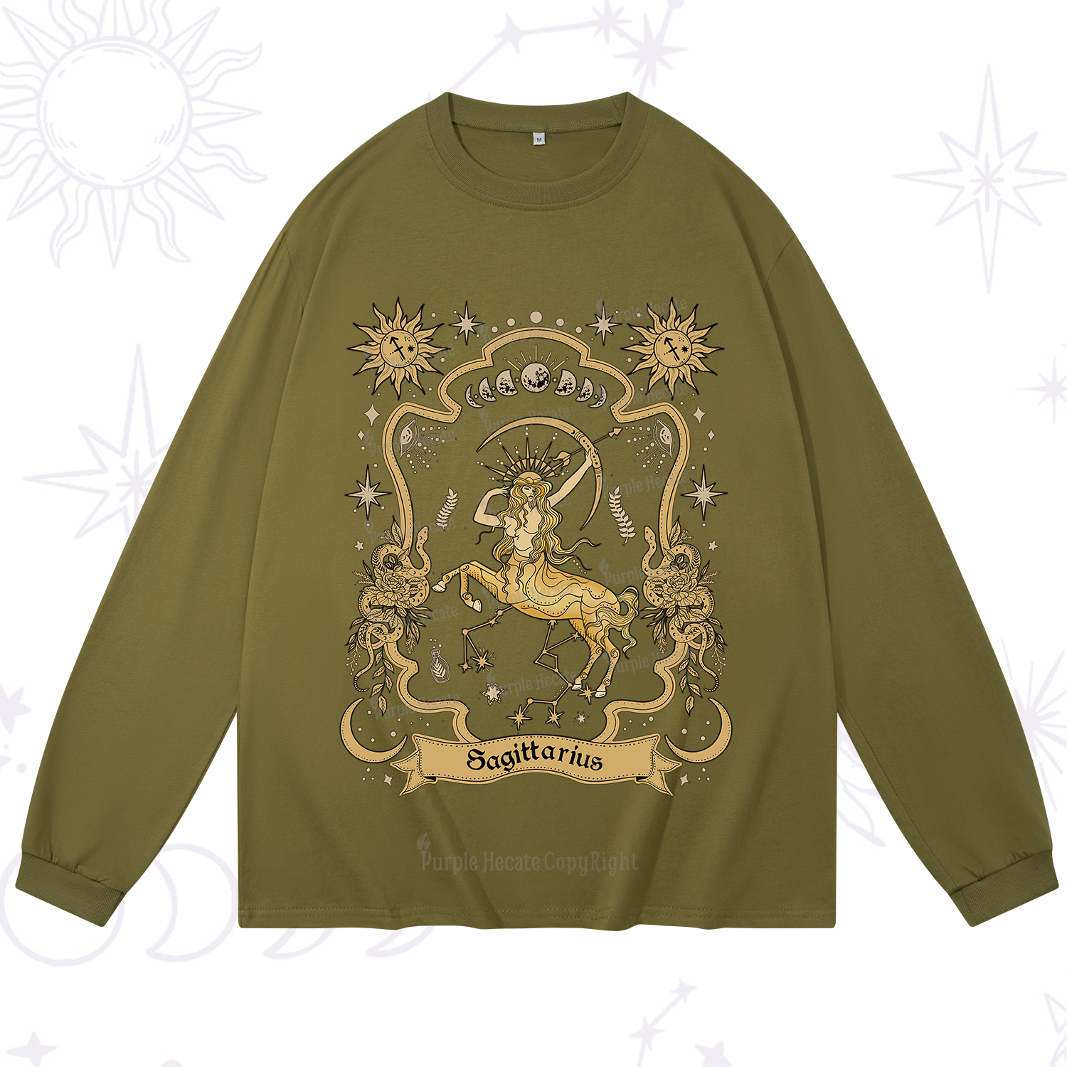 Purplehecate Sagittarius' Astral Mirage Zodiac Long Sleeve T-Shirt