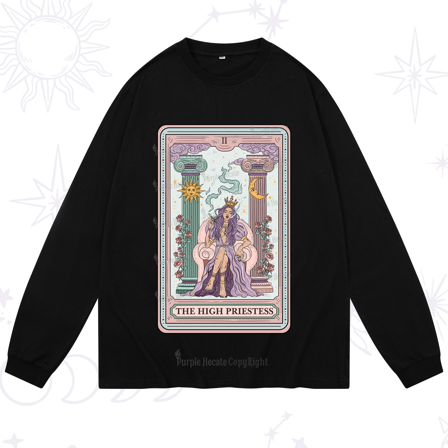 Purplehecate The High Priestess Tarot Card Long Sleeve T-Shirt