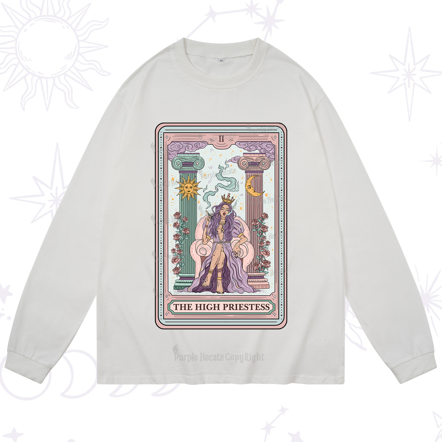 Purplehecate The High Priestess Tarot Card Long Sleeve T-Shirt