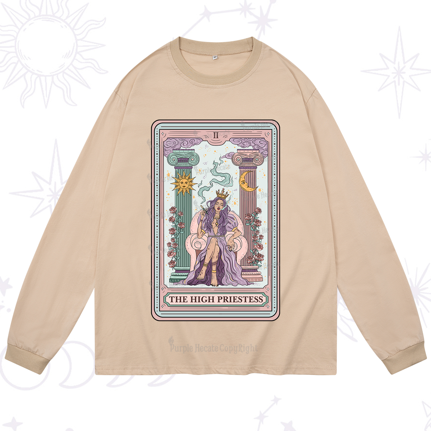Purplehecate The High Priestess Tarot Card Long Sleeve T-Shirt