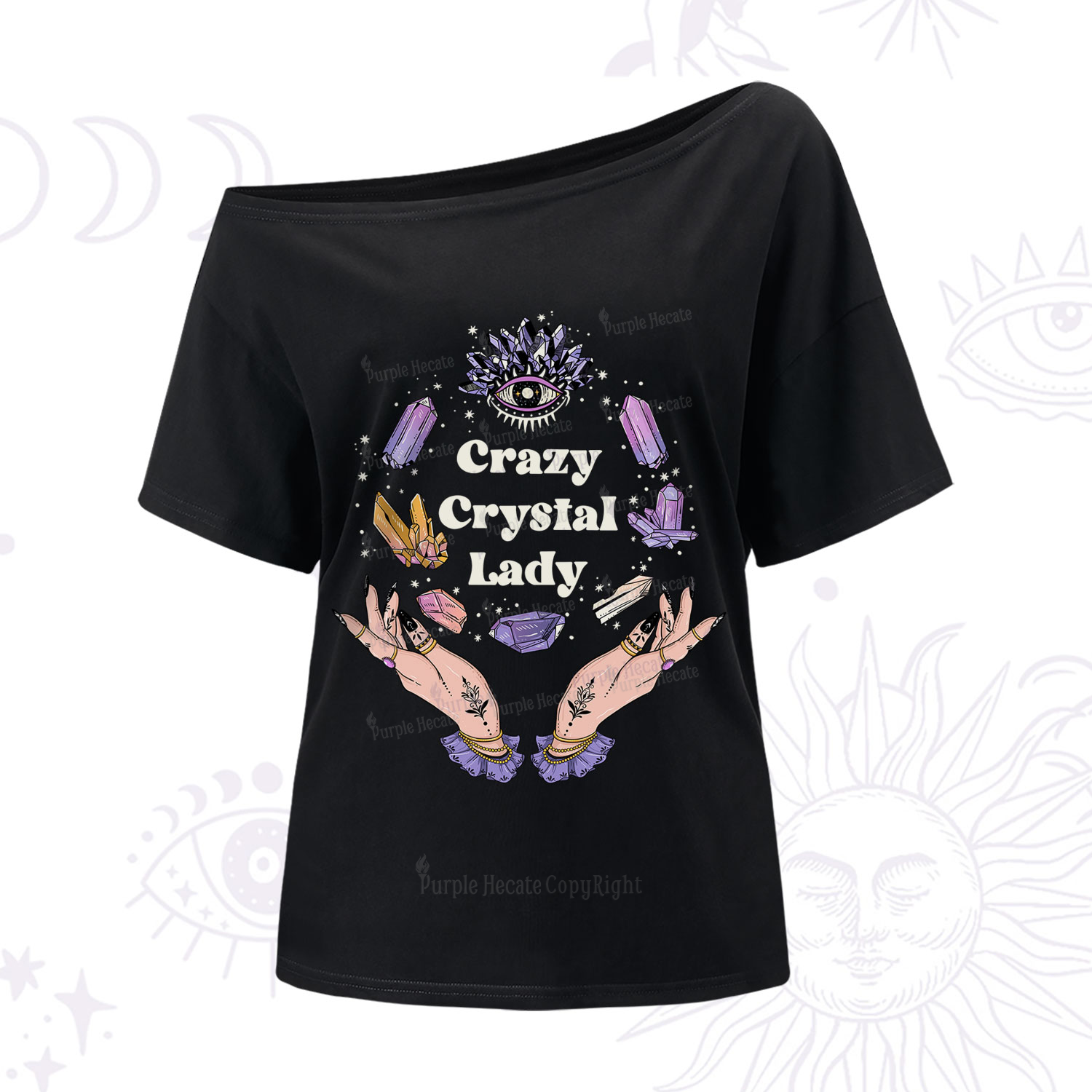 Purplehecate Crazy Crystal Lady One-Shoulder T-Shirt