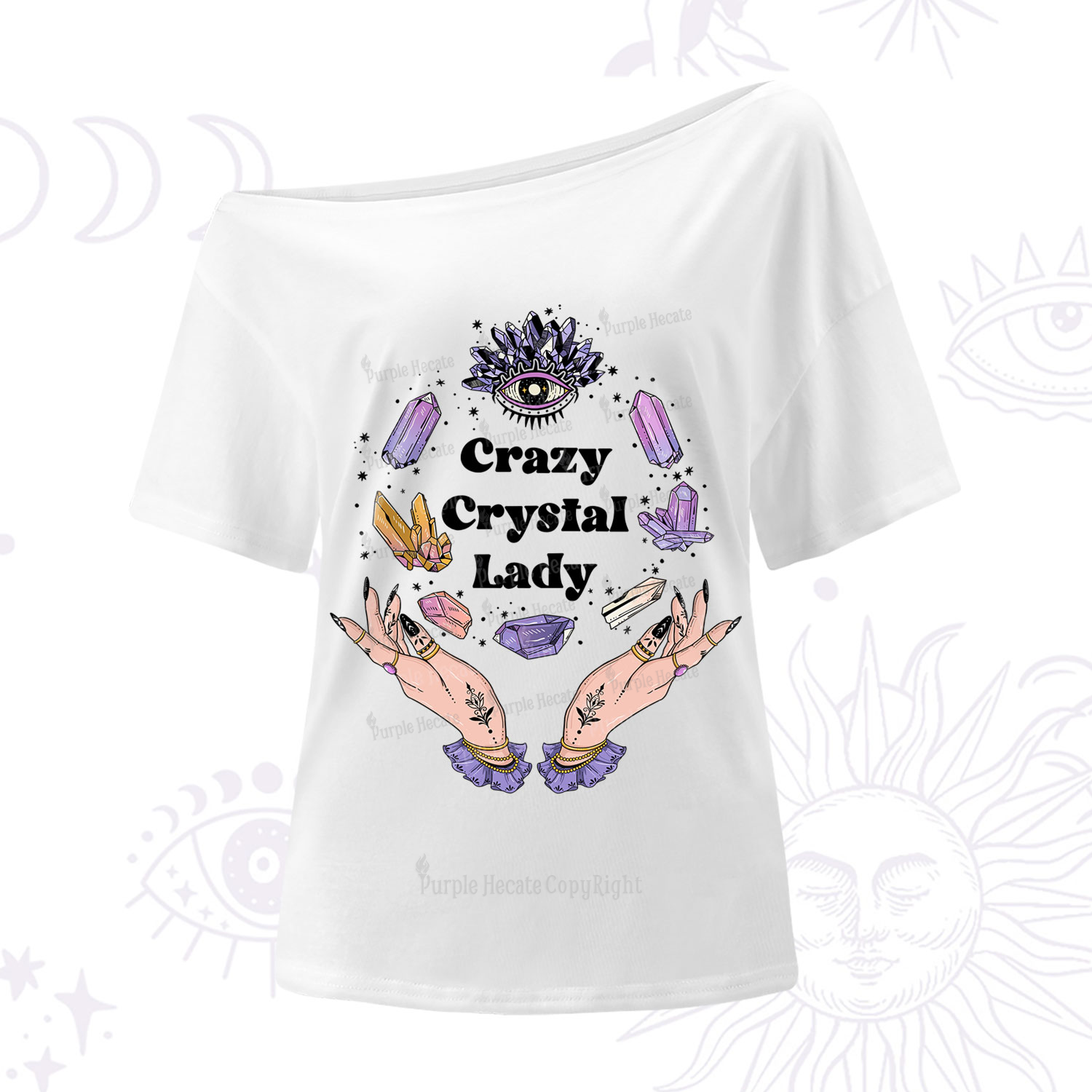 Purplehecate Crazy Crystal Lady One-Shoulder T-Shirt