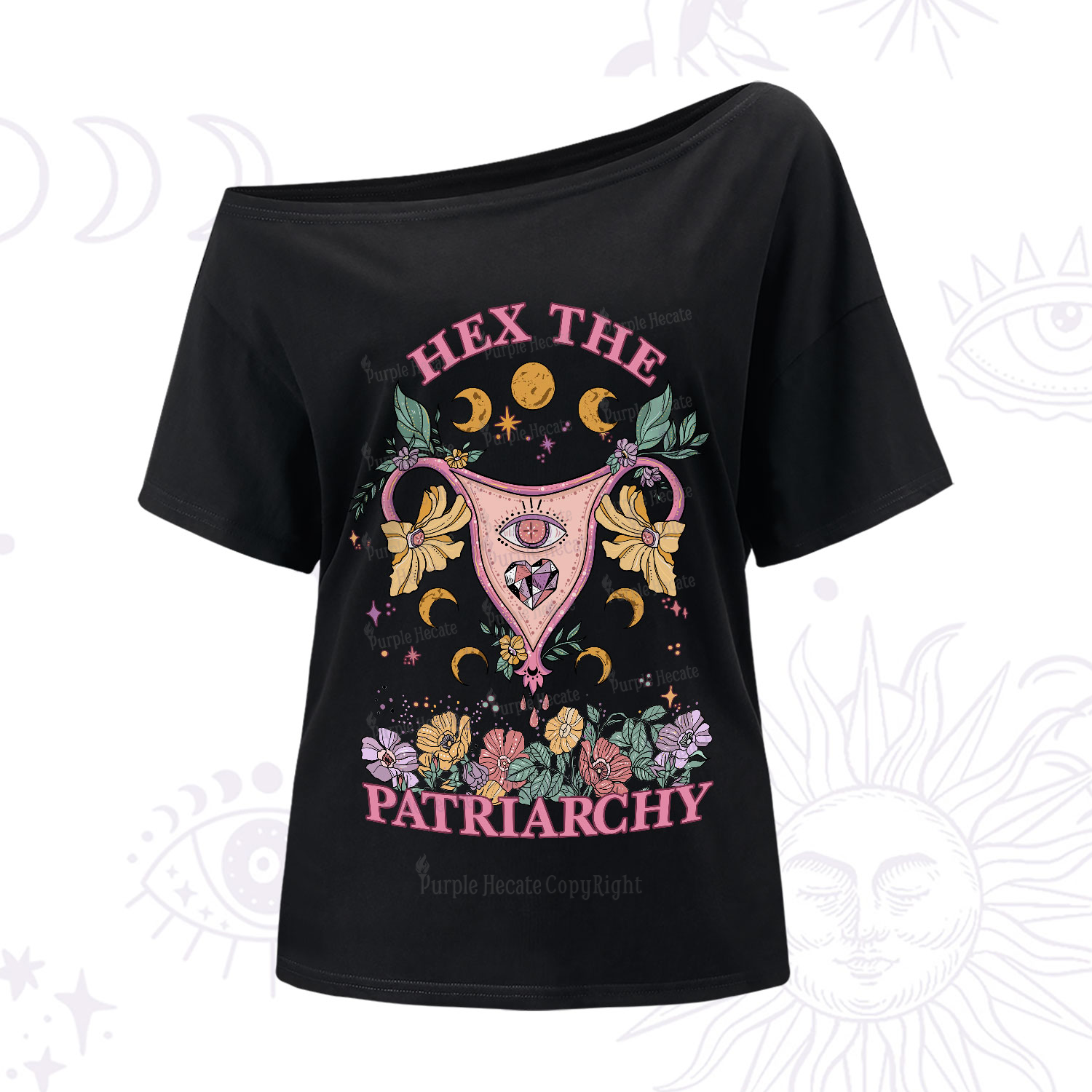 Purplehecate Hex the Patriarchy Feminist Power One-Shoulder T-Shirt