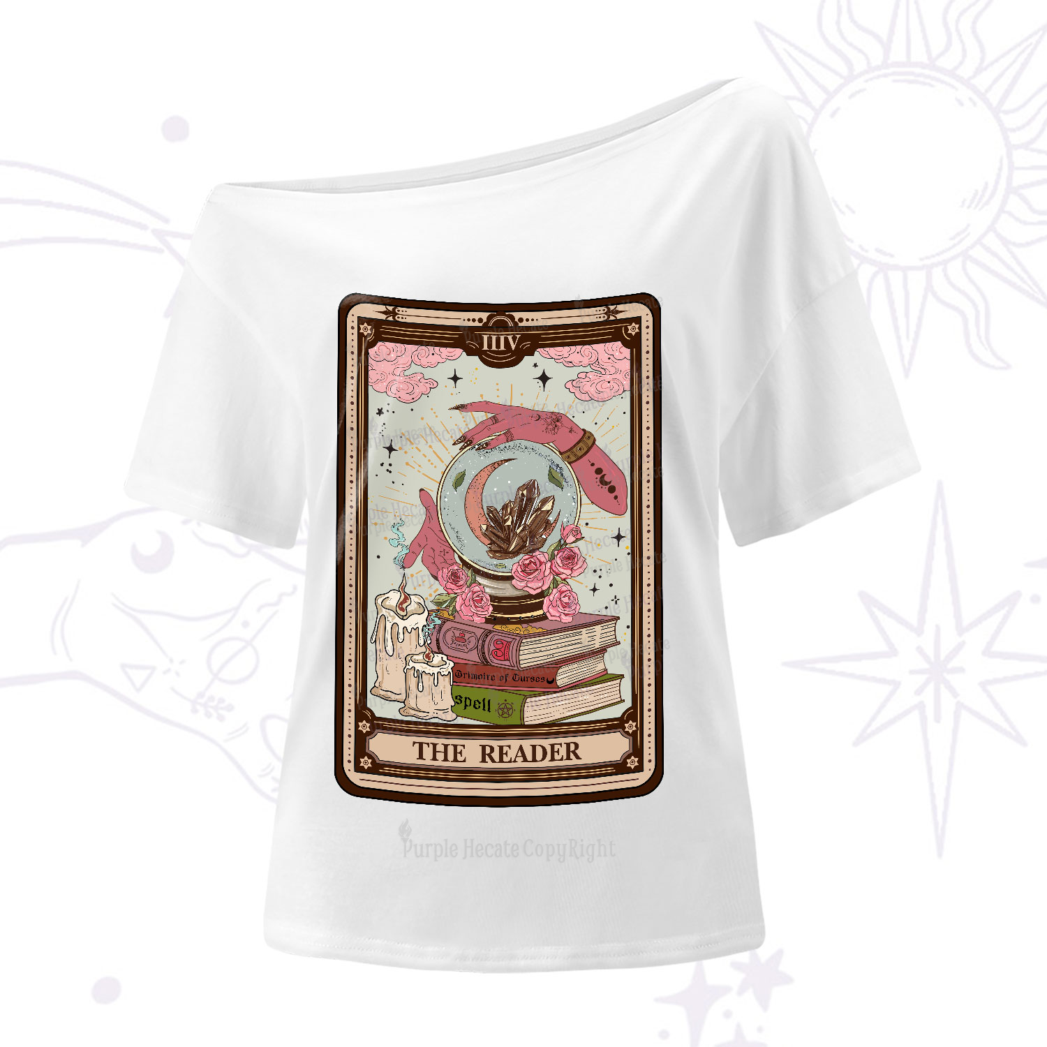 Purplehecate The Reader Tarot Witch Vibes One-Shoulder T-Shirt