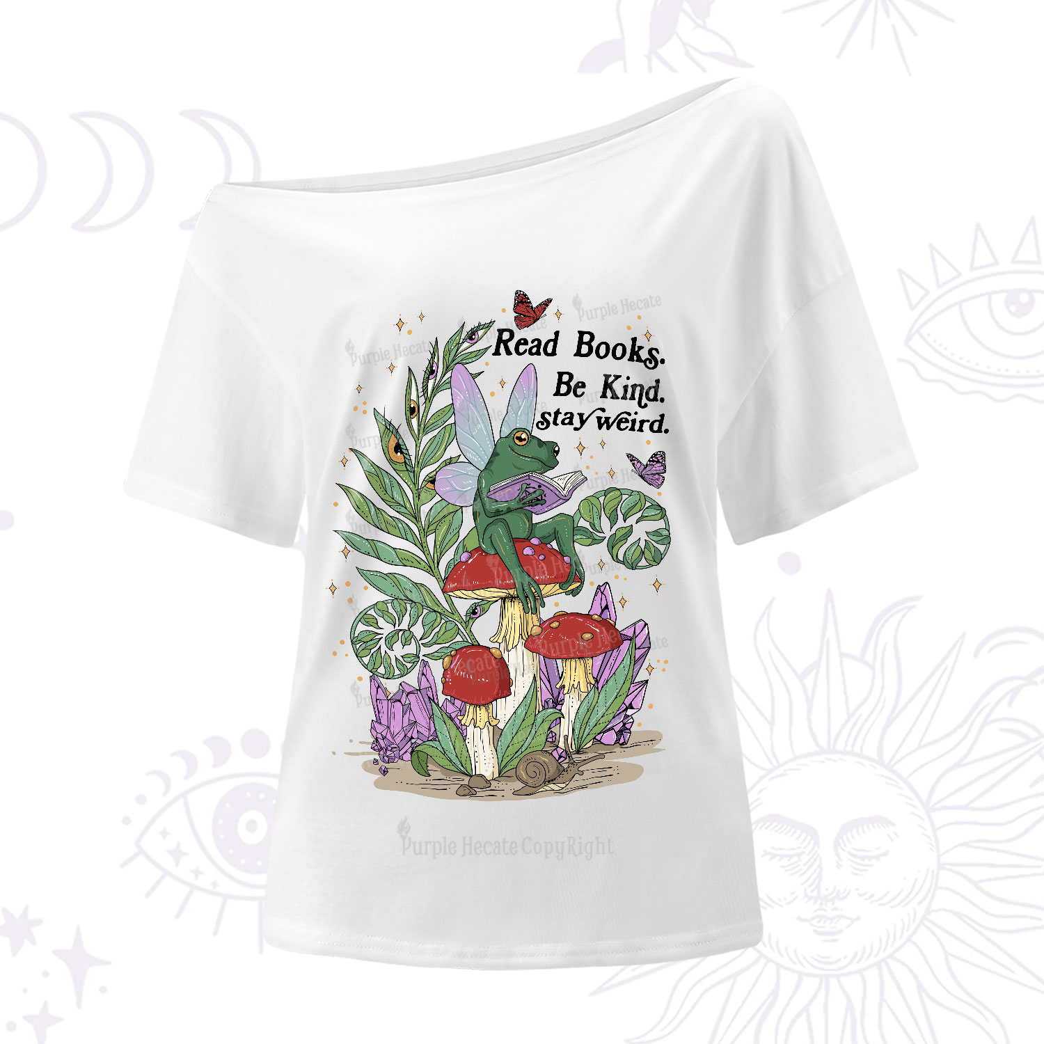 Purplehecate Read Books Be Kind Stay Weird One-Shoulder T-Shirt
