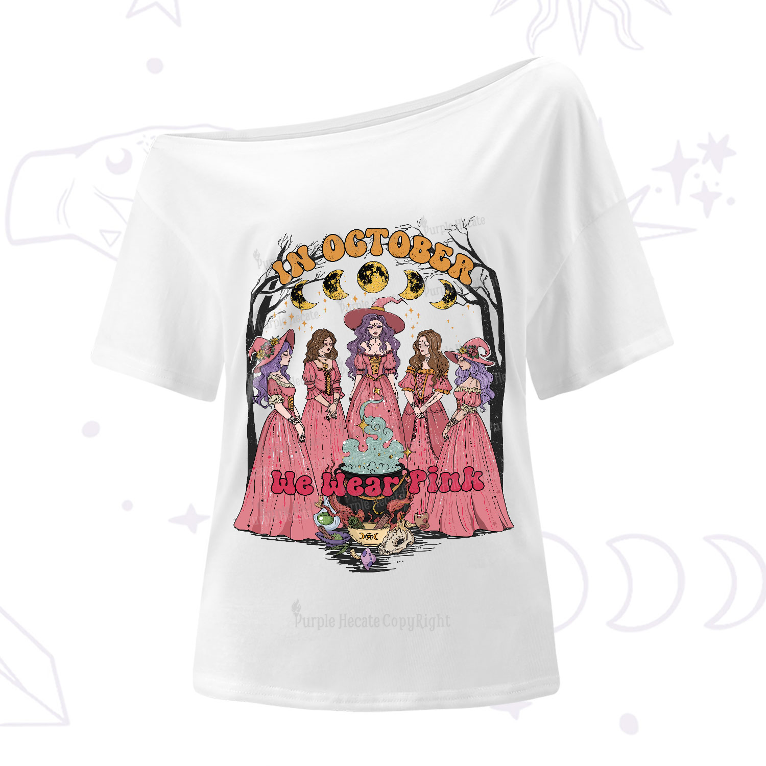 Purplehecate In October We Wear Pink Halloween One-Shoulder T-Shirt