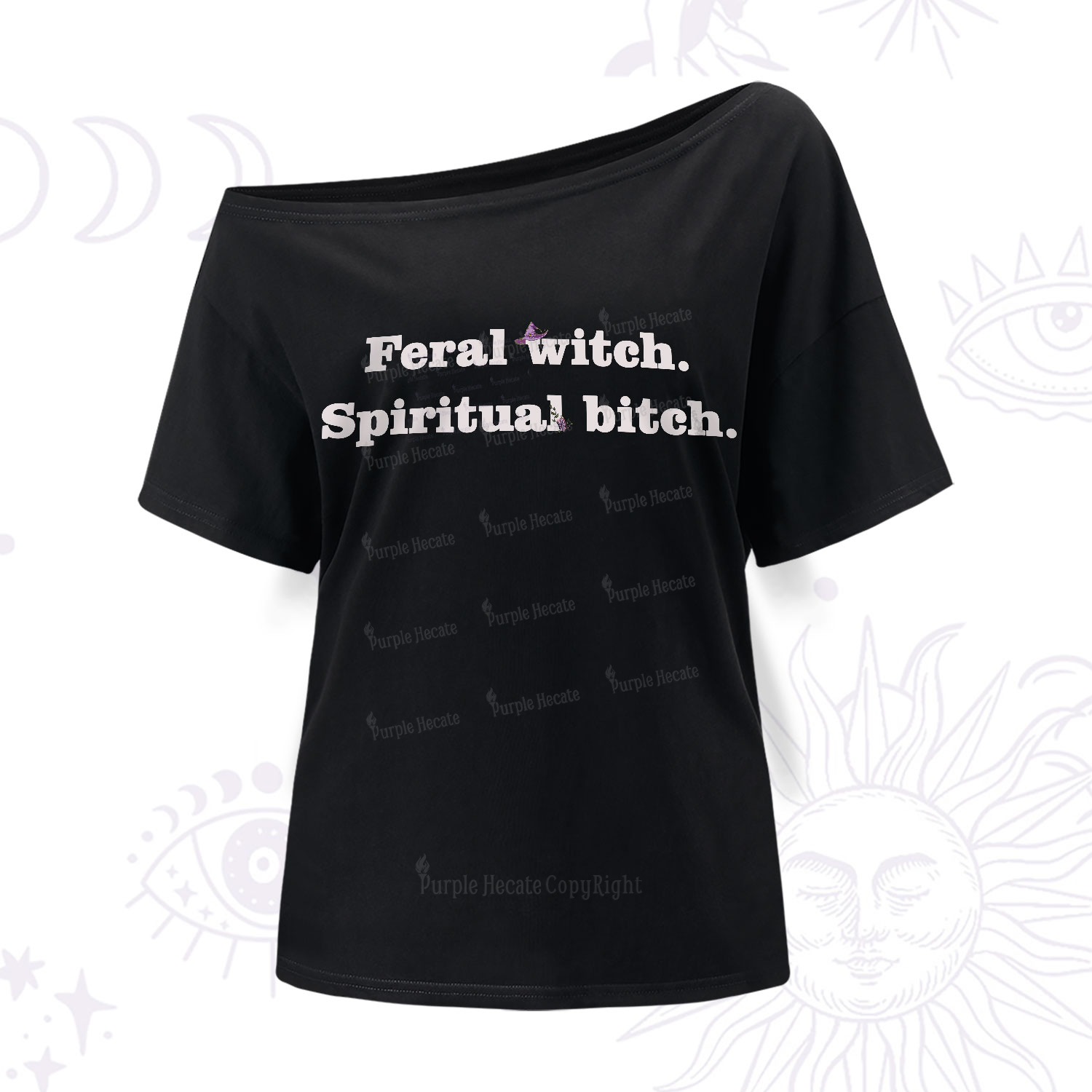 Purplehecate Feral Witch Spiritual Bitch One-Shoulder T-Shirt