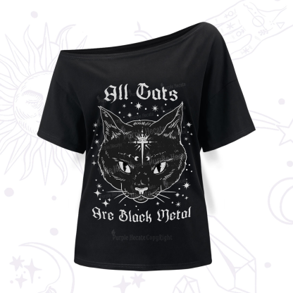 Purplehecate All Cats Are Black Metal One-Shoulder T-Shirt