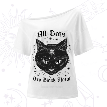 Purplehecate All Cats Are Black Metal One-Shoulder T-Shirt