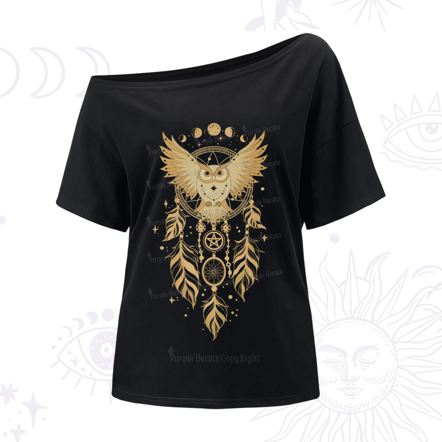 Purplehecate Mystical Owl Dreamcatcher One-Shoulder T-Shirt