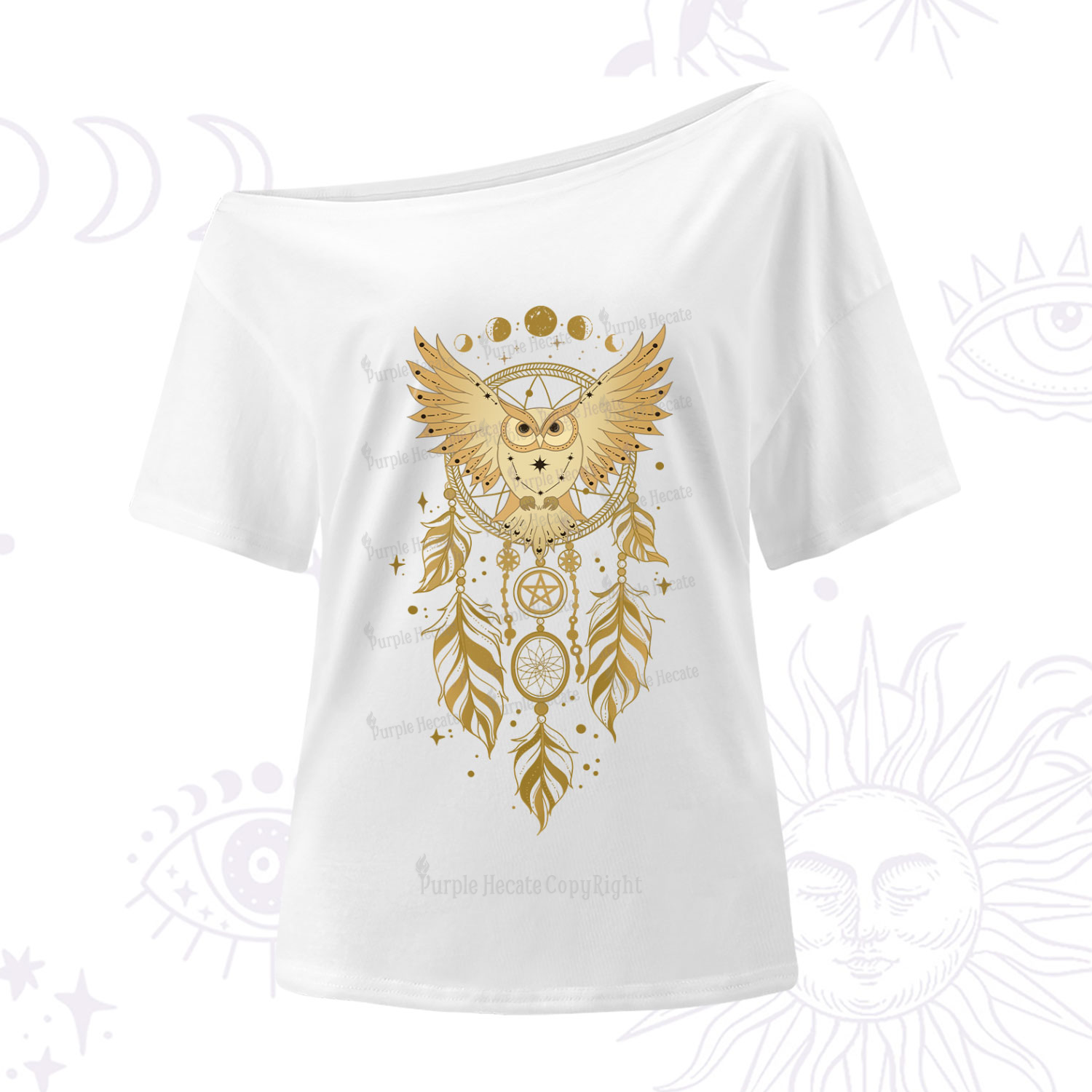 Purplehecate Mystical Owl Dreamcatcher One-Shoulder T-Shirt