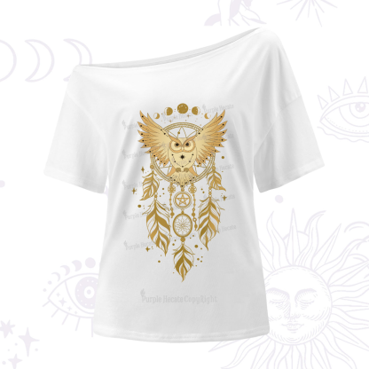 Purplehecate Mystical Owl Dreamcatcher One-Shoulder T-Shirt