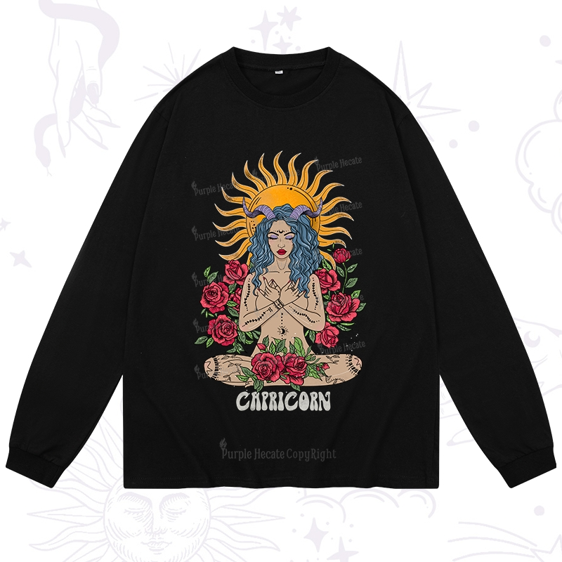 Purplehecate Sun Guardian Of Capricorn Zodiac Long Sleeve T-Shirt