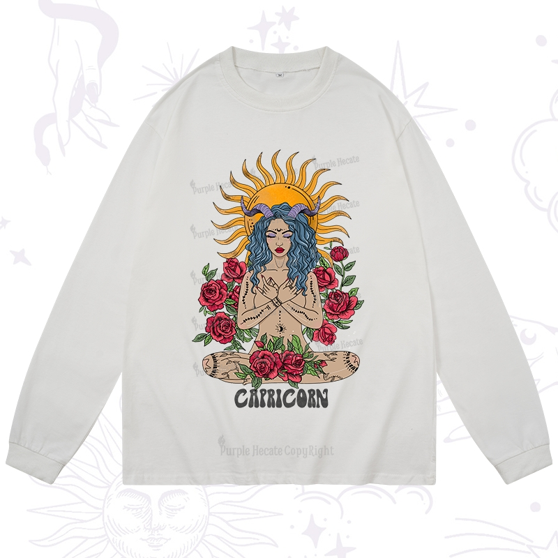Purplehecate Sun Guardian Of Capricorn Zodiac Long Sleeve T-Shirt