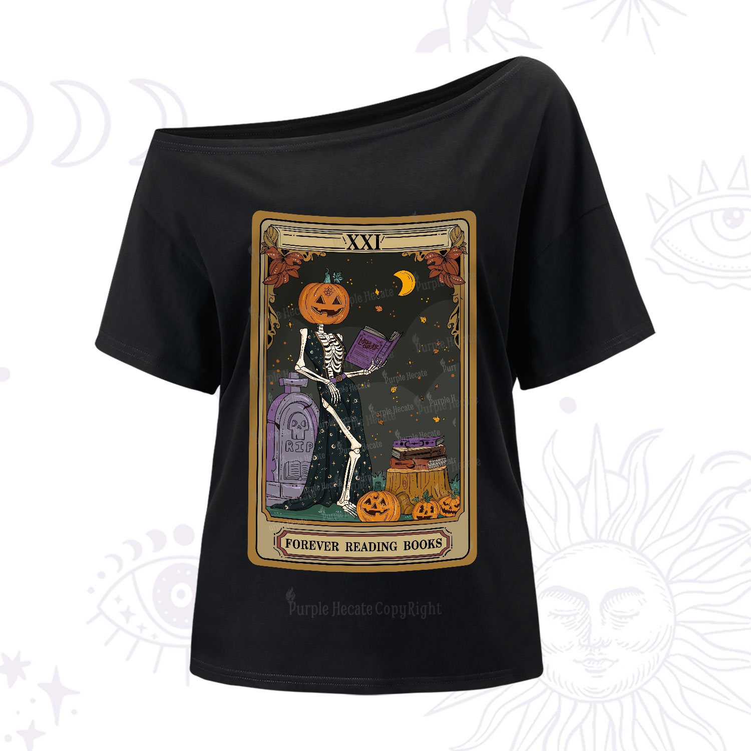 Purplehecate The Forever Reading Books Tarot Halloween One-Shoulder T-Shirt