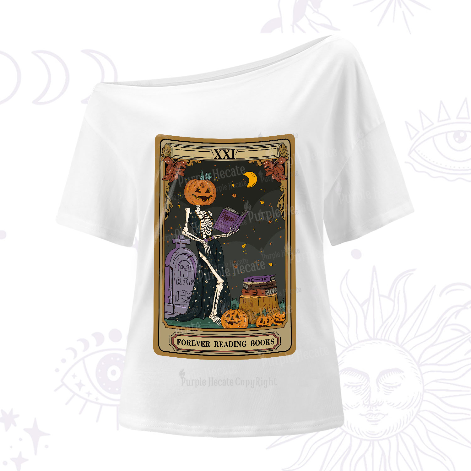 Purplehecate The Forever Reading Books Tarot Halloween One-Shoulder T-Shirt