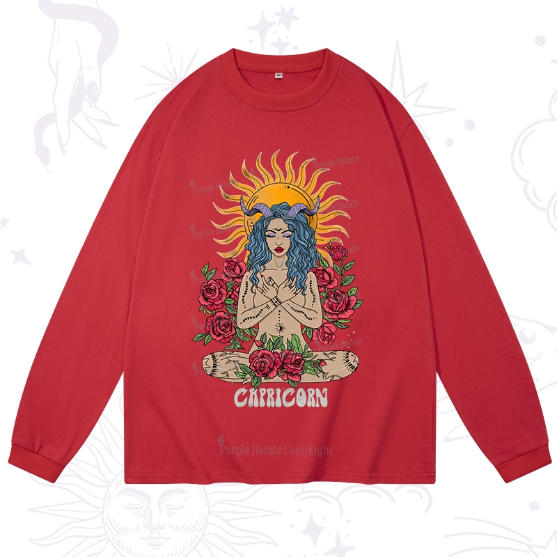 Purplehecate Sun Guardian Of Capricorn Zodiac Long Sleeve T-Shirt