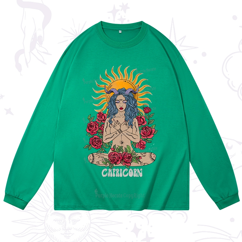 Purplehecate Sun Guardian Of Capricorn Zodiac Long Sleeve T-Shirt