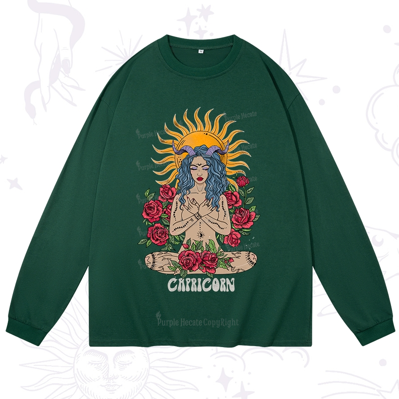 Purplehecate Sun Guardian Of Capricorn Zodiac Long Sleeve T-Shirt