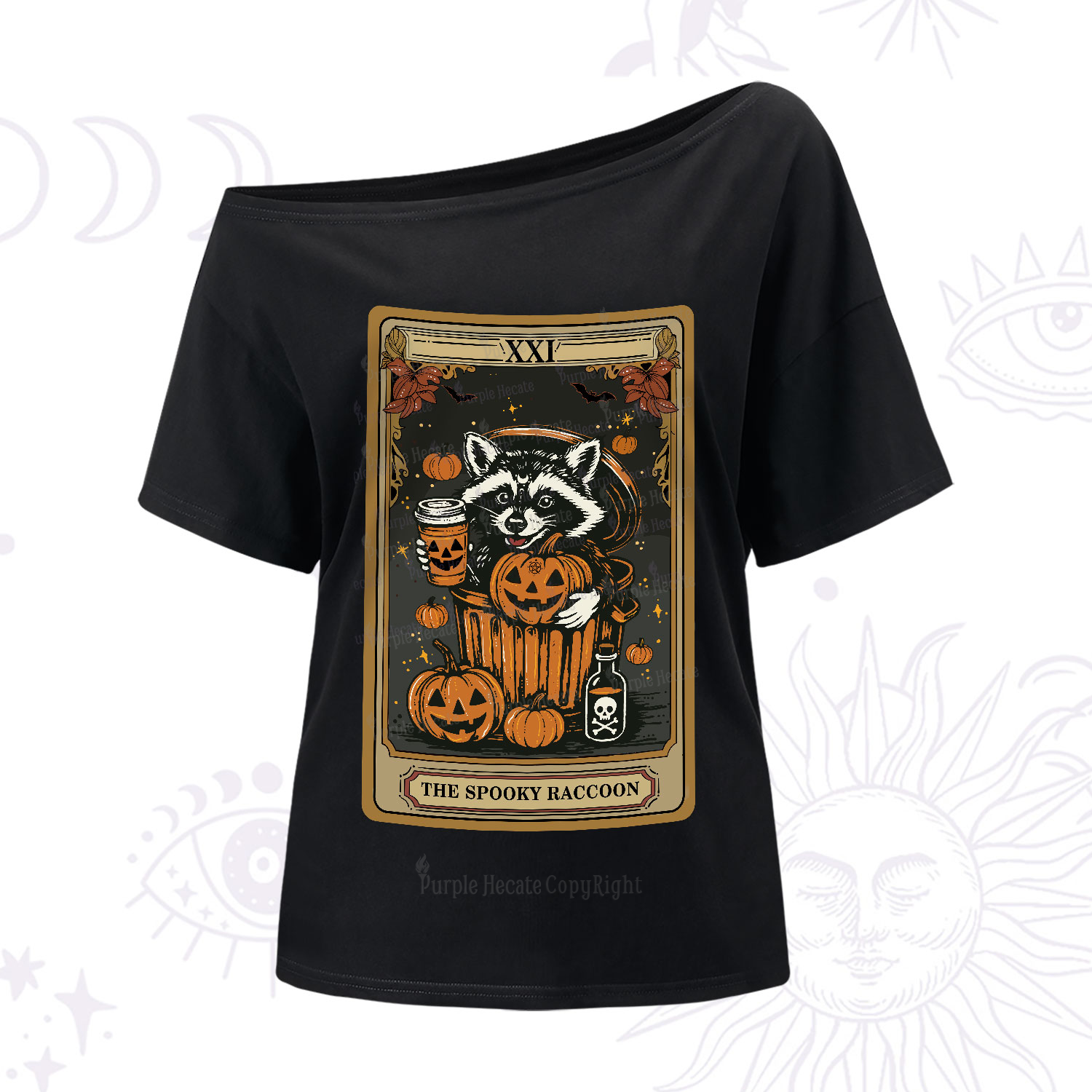 Purplehecate The Spooky Raccoon Tarot Halloween One-Shoulder T-Shirt