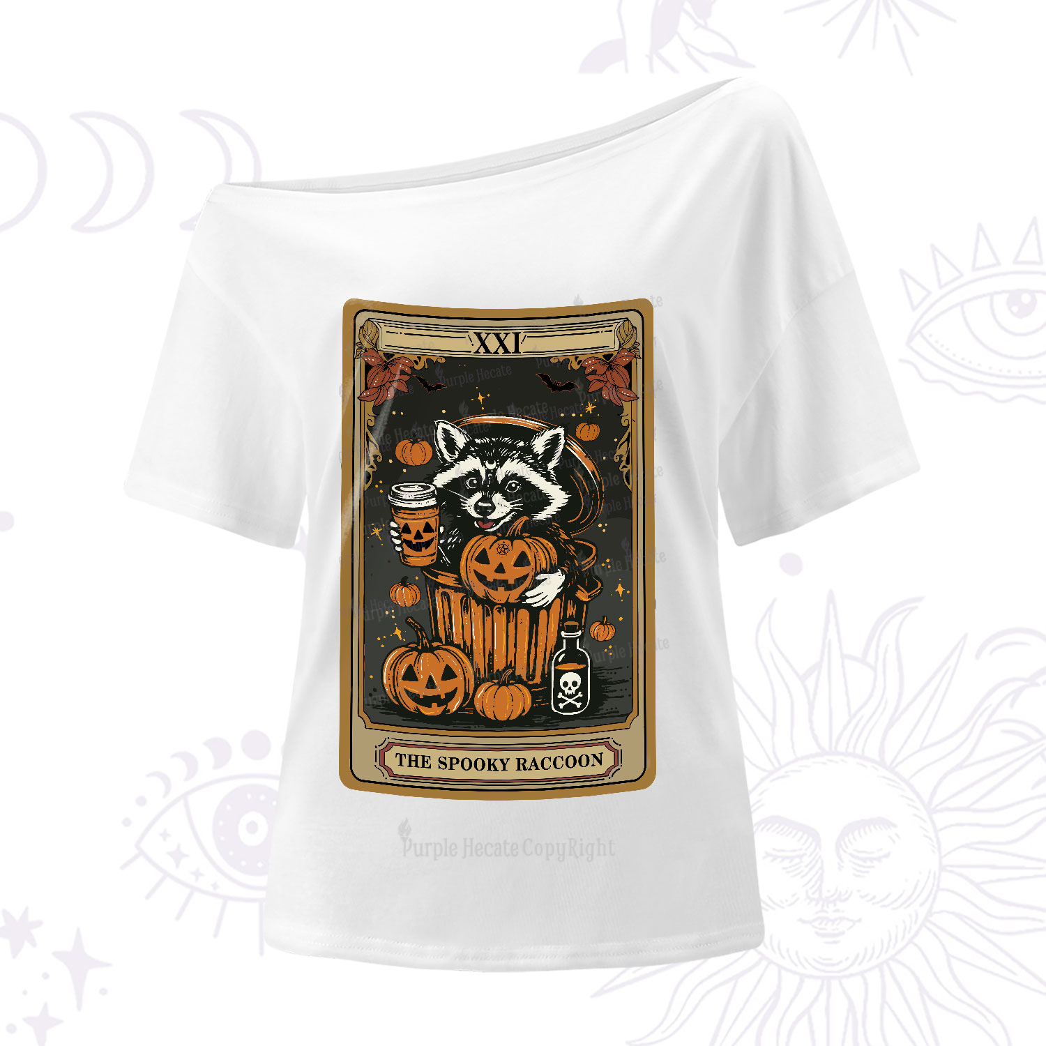 Purplehecate The Spooky Raccoon Tarot Halloween One-Shoulder T-Shirt