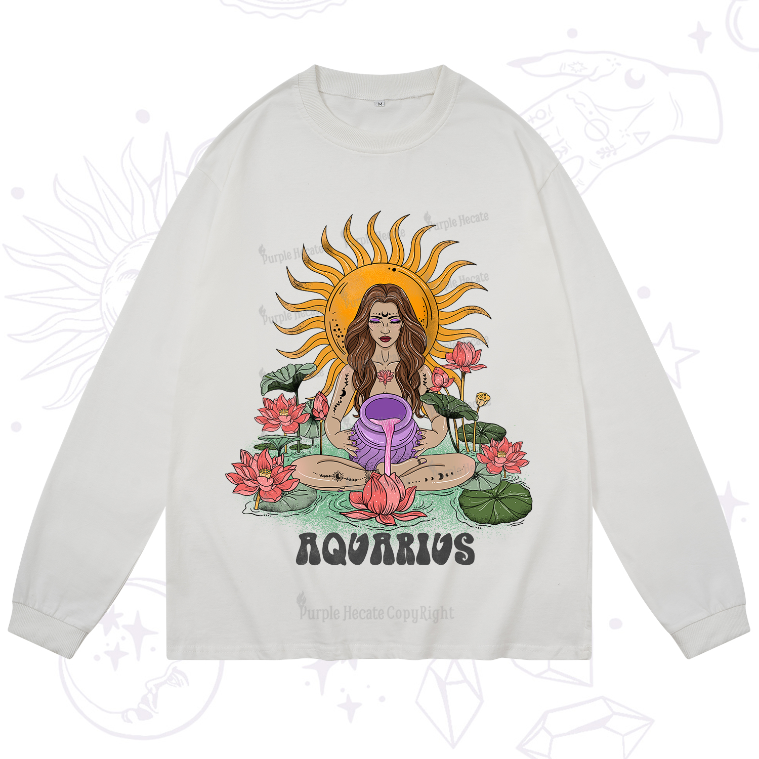 Purplehecate Sun Guardian Of Aquarius Zodiac Long Sleeve T-Shirt