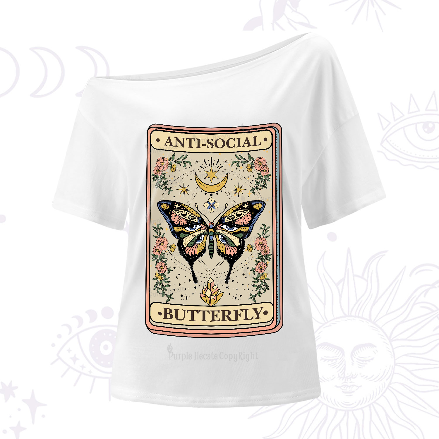 Purplehecate The Anti Social Nutterfly Oracle Card One-Shoulder T-Shirt