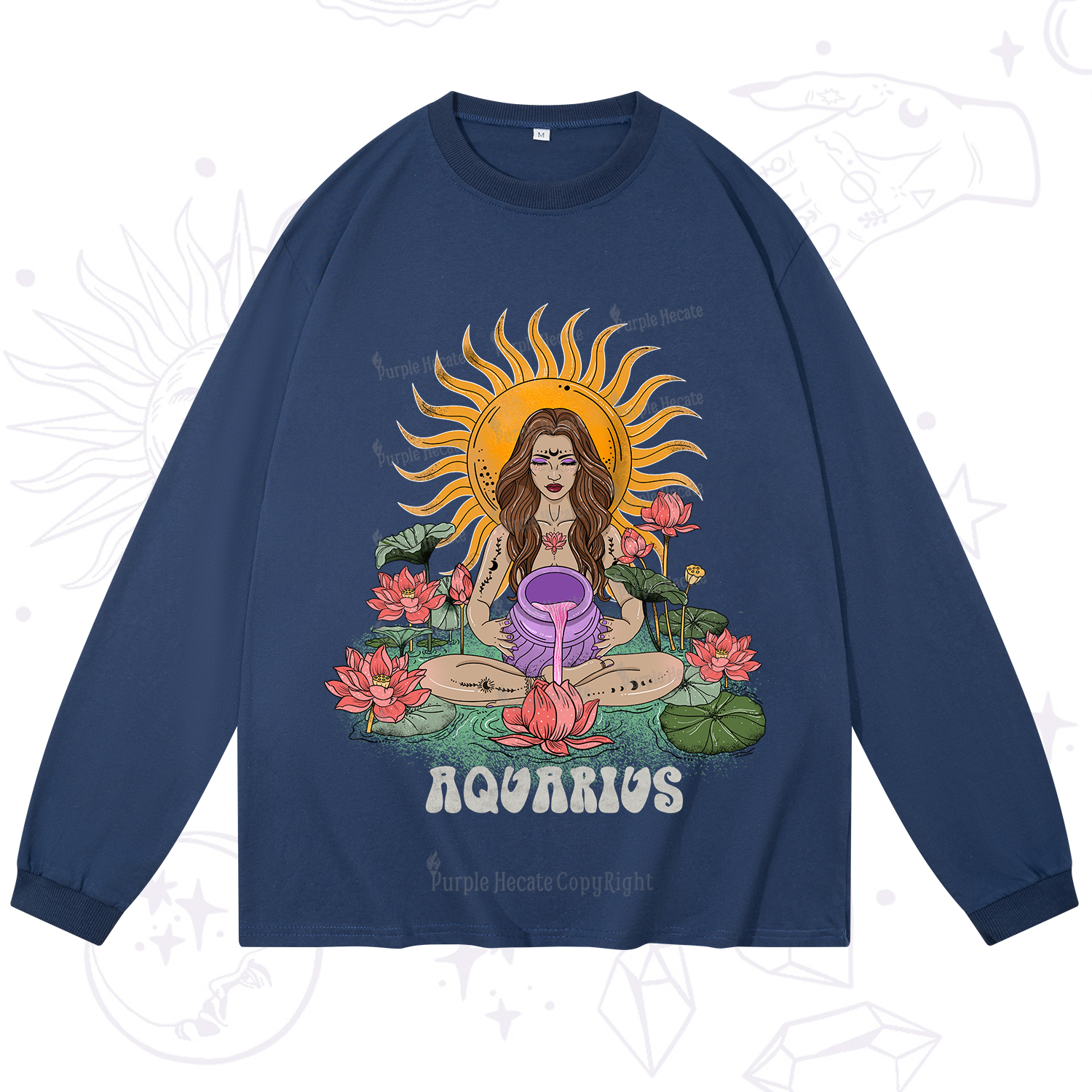 Purplehecate Sun Guardian Of Aquarius Zodiac Long Sleeve T-Shirt