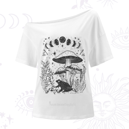 Purplehecate Celestial Frog Mushrooms One-Shoulder T-Shirt
