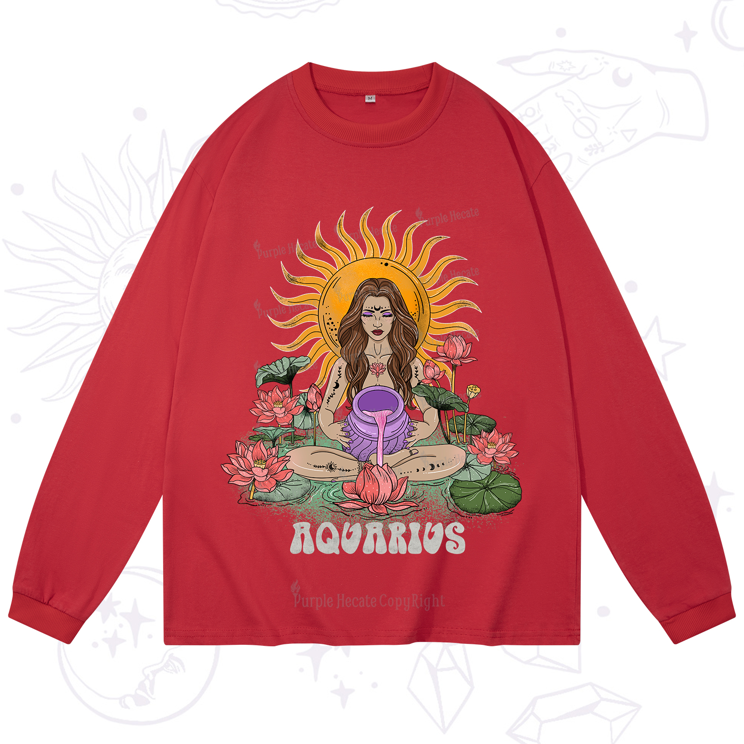 Purplehecate Sun Guardian Of Aquarius Zodiac Long Sleeve T-Shirt