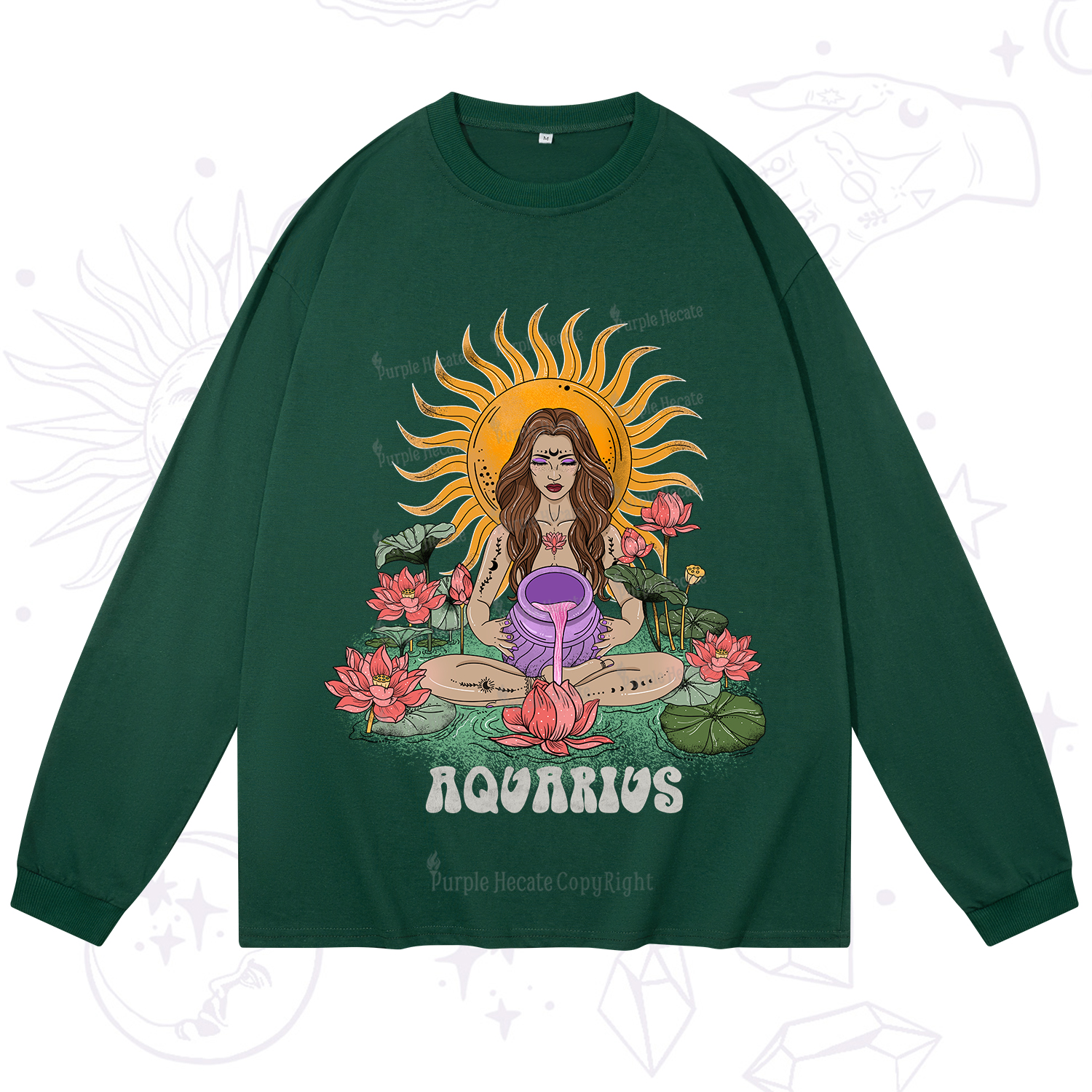 Purplehecate Sun Guardian Of Aquarius Zodiac Long Sleeve T-Shirt