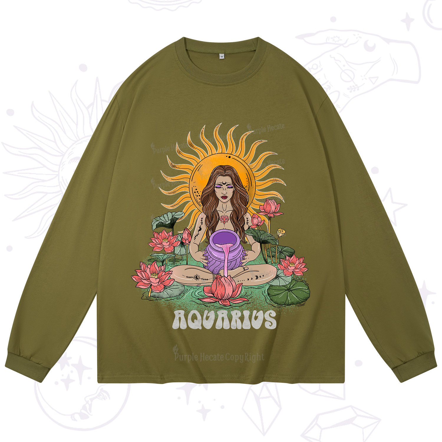 Purplehecate Sun Guardian Of Aquarius Zodiac Long Sleeve T-Shirt