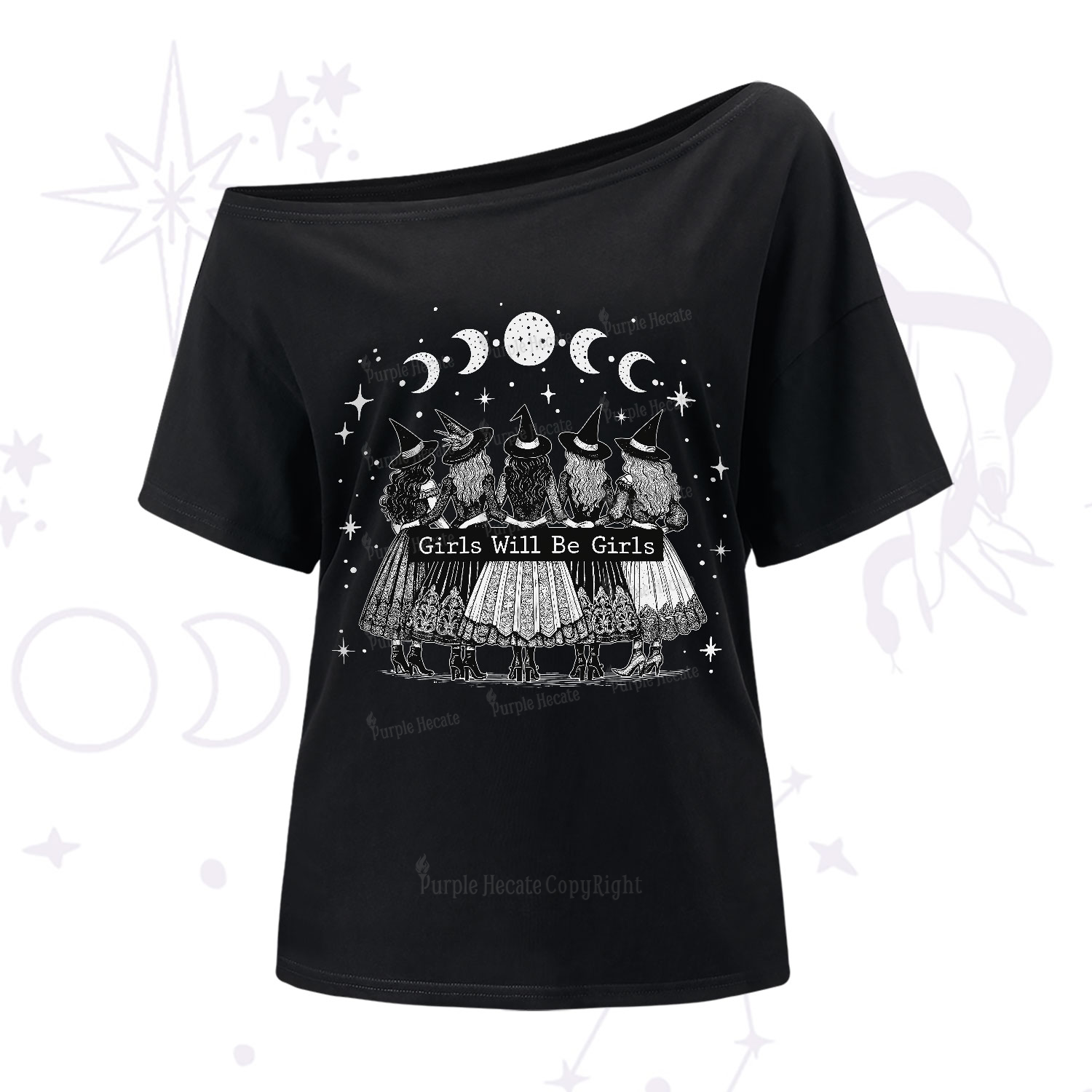 Purplehecate Girls Will Be Girls Witch Power One-Shoulder T-Shirt
