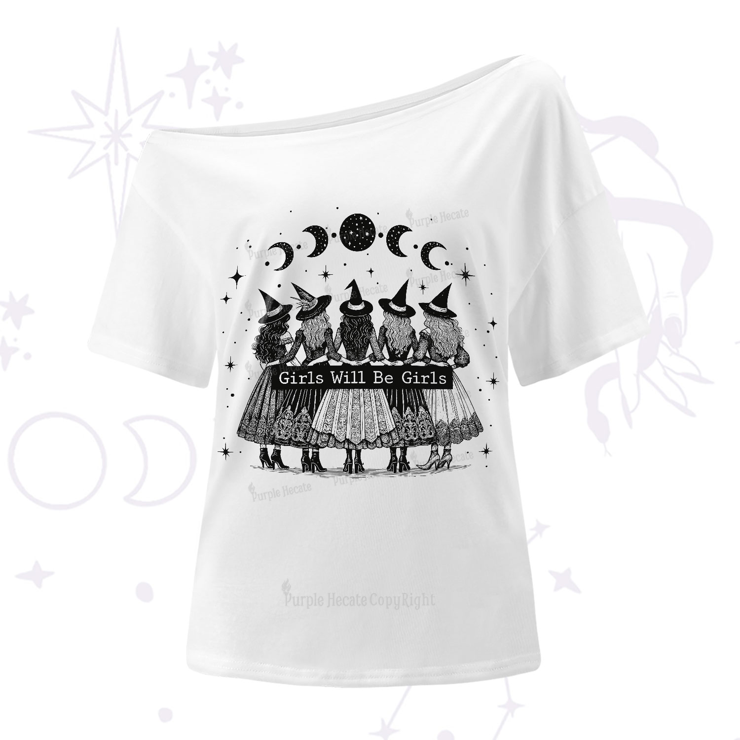 Purplehecate Girls Will Be Girls Witch Power One-Shoulder T-Shirt