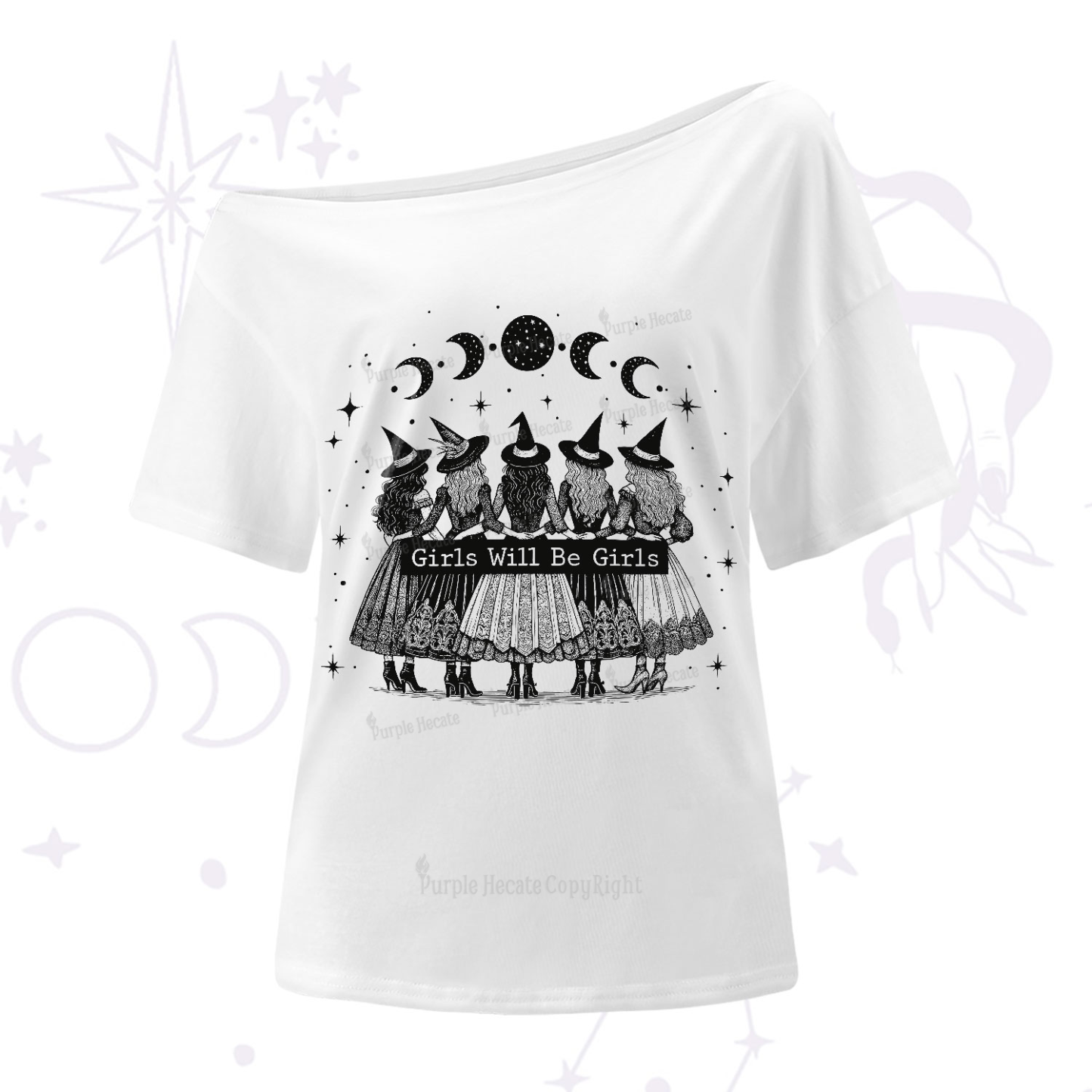 Purplehecate Girls Will Be Girls Witch Power One-Shoulder T-Shirt