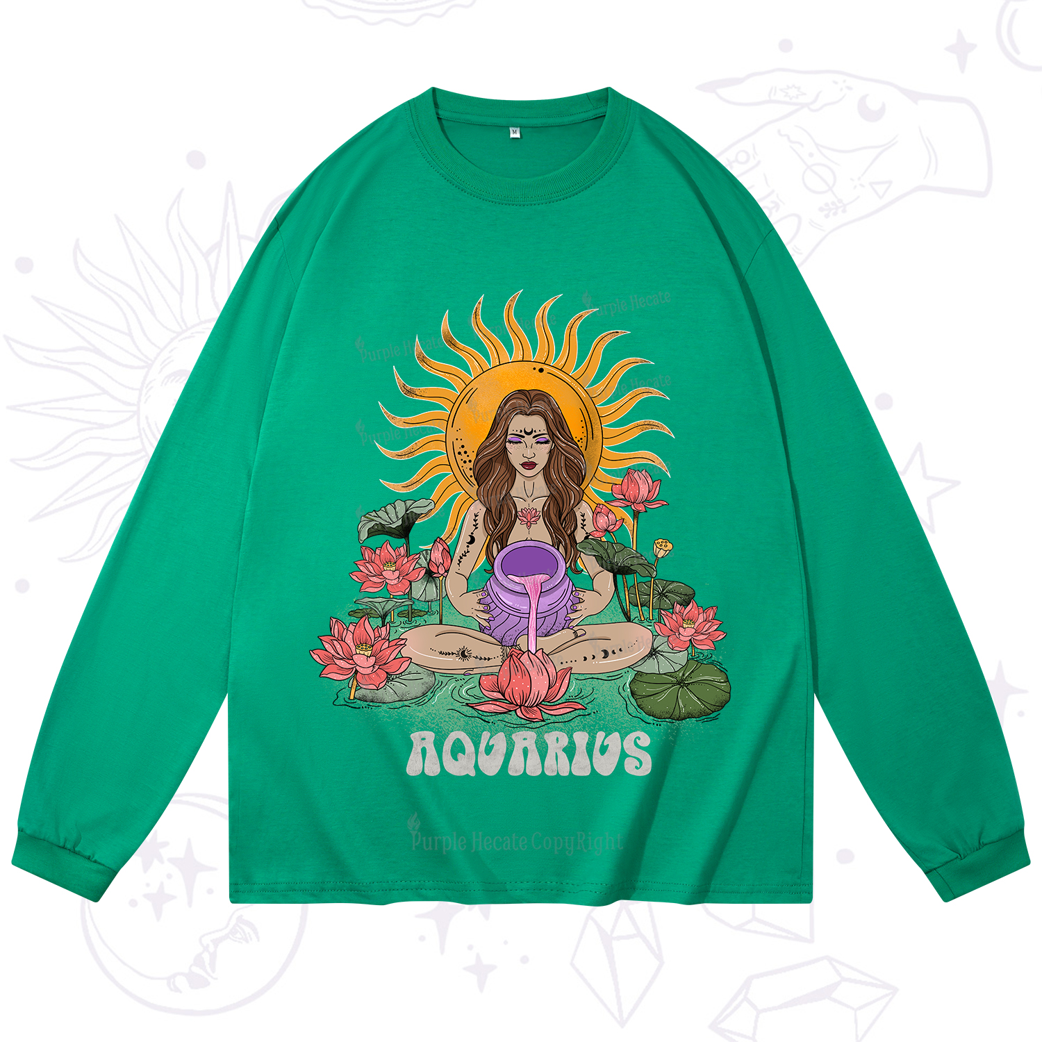 Purplehecate Sun Guardian Of Aquarius Zodiac Long Sleeve T-Shirt