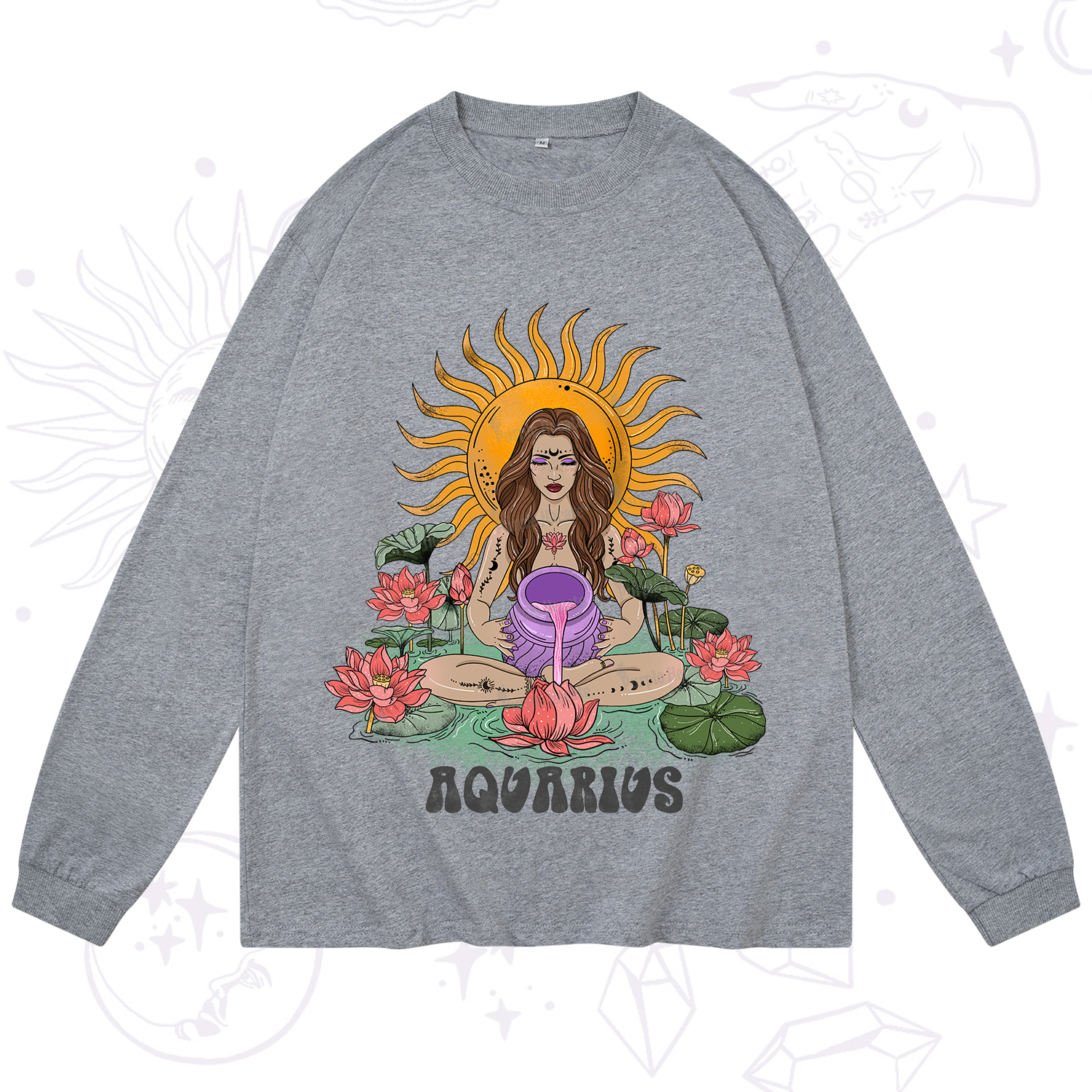 Purplehecate Sun Guardian Of Aquarius Zodiac Long Sleeve T-Shirt