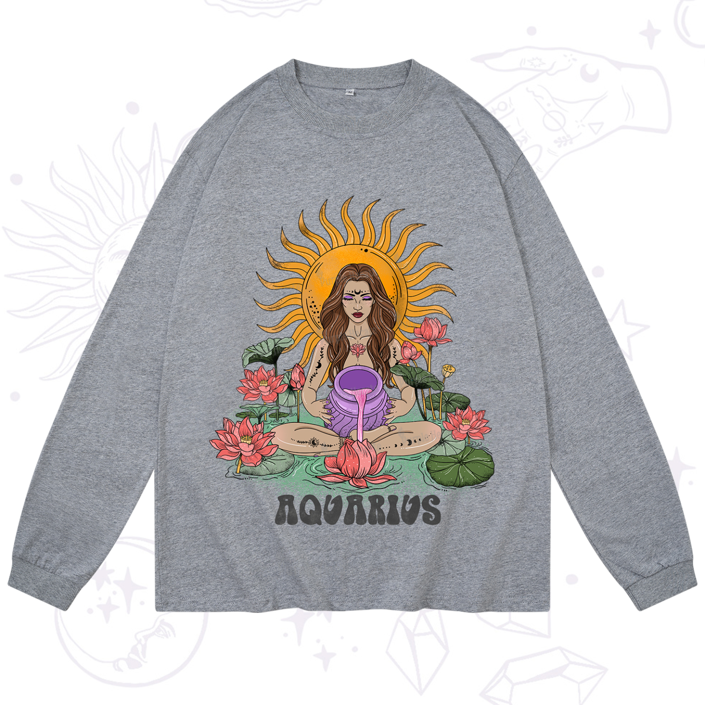 Purplehecate Sun Guardian Of Aquarius Zodiac Long Sleeve T-Shirt