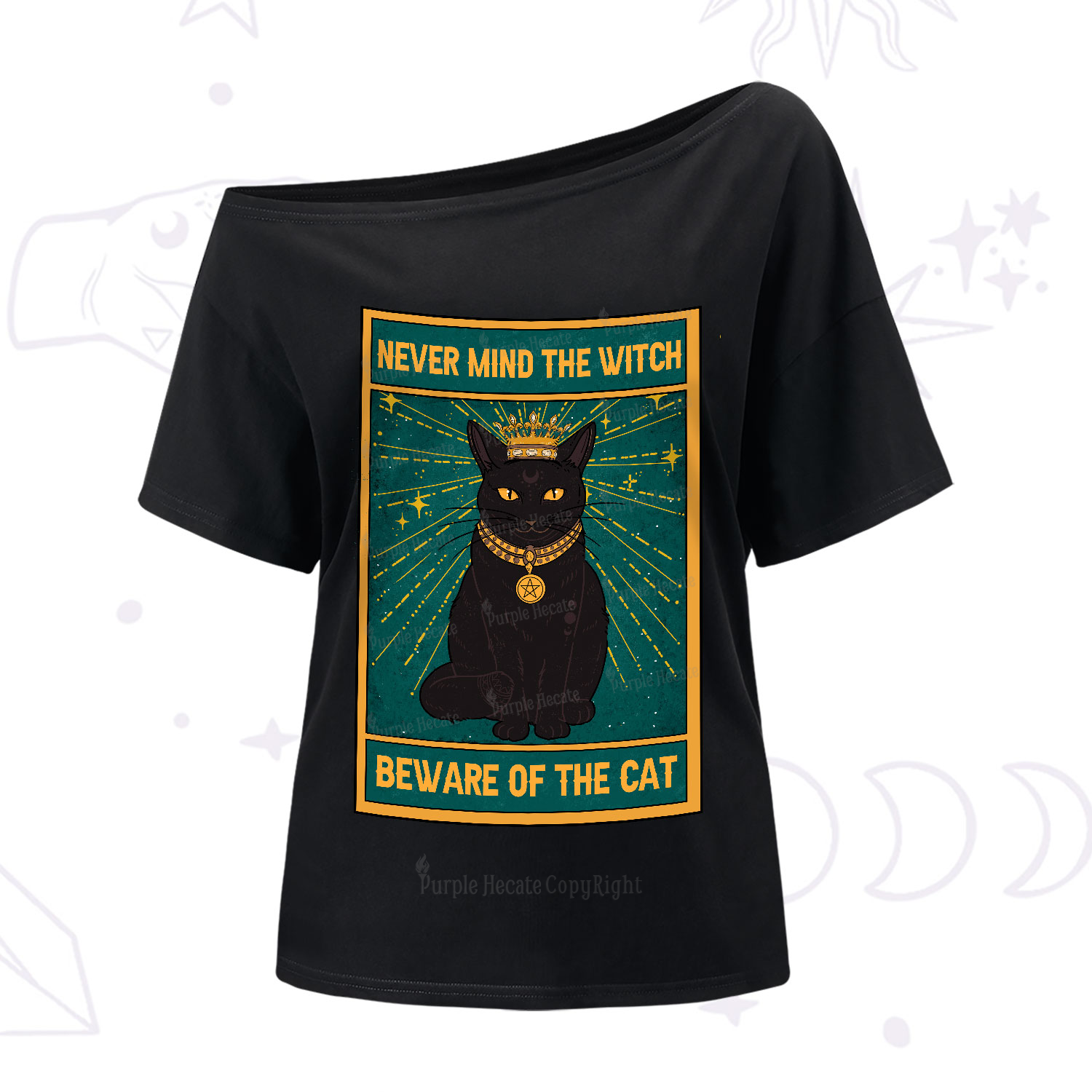 Purplehecate The Never Mind The Witch Beware Of The Cat Oracle Card One-Shoulder T-Shirt