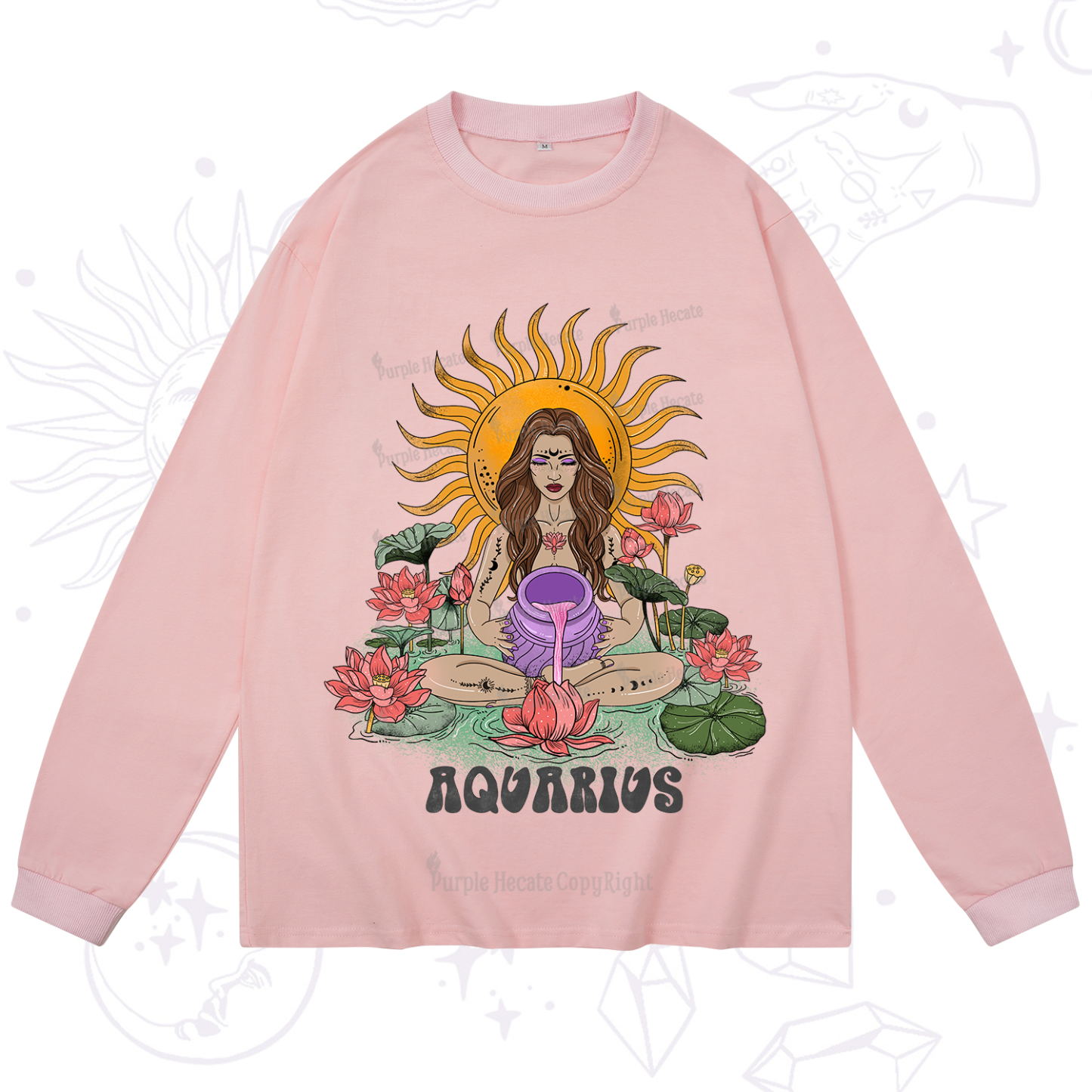 Purplehecate Sun Guardian Of Aquarius Zodiac Long Sleeve T-Shirt