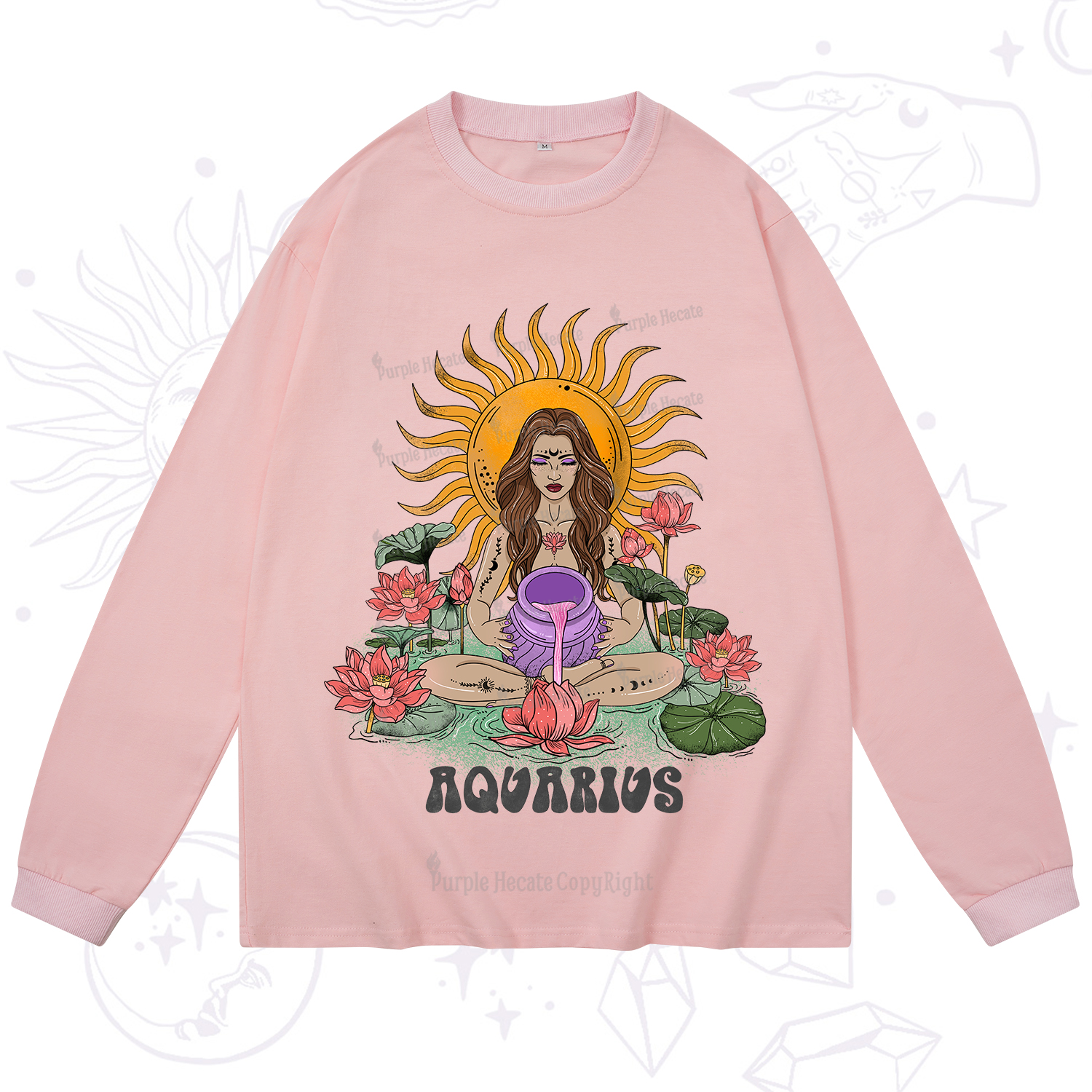 Purplehecate Sun Guardian Of Aquarius Zodiac Long Sleeve T-Shirt
