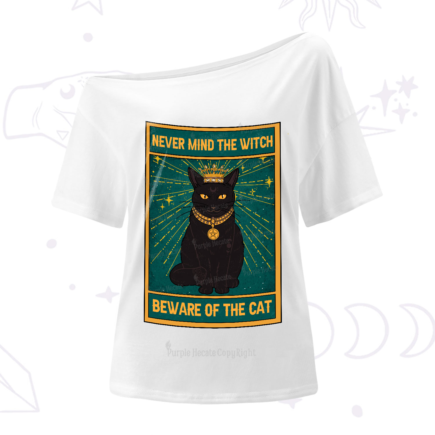 Purplehecate The Never Mind The Witch Beware Of The Cat Oracle Card One-Shoulder T-Shirt